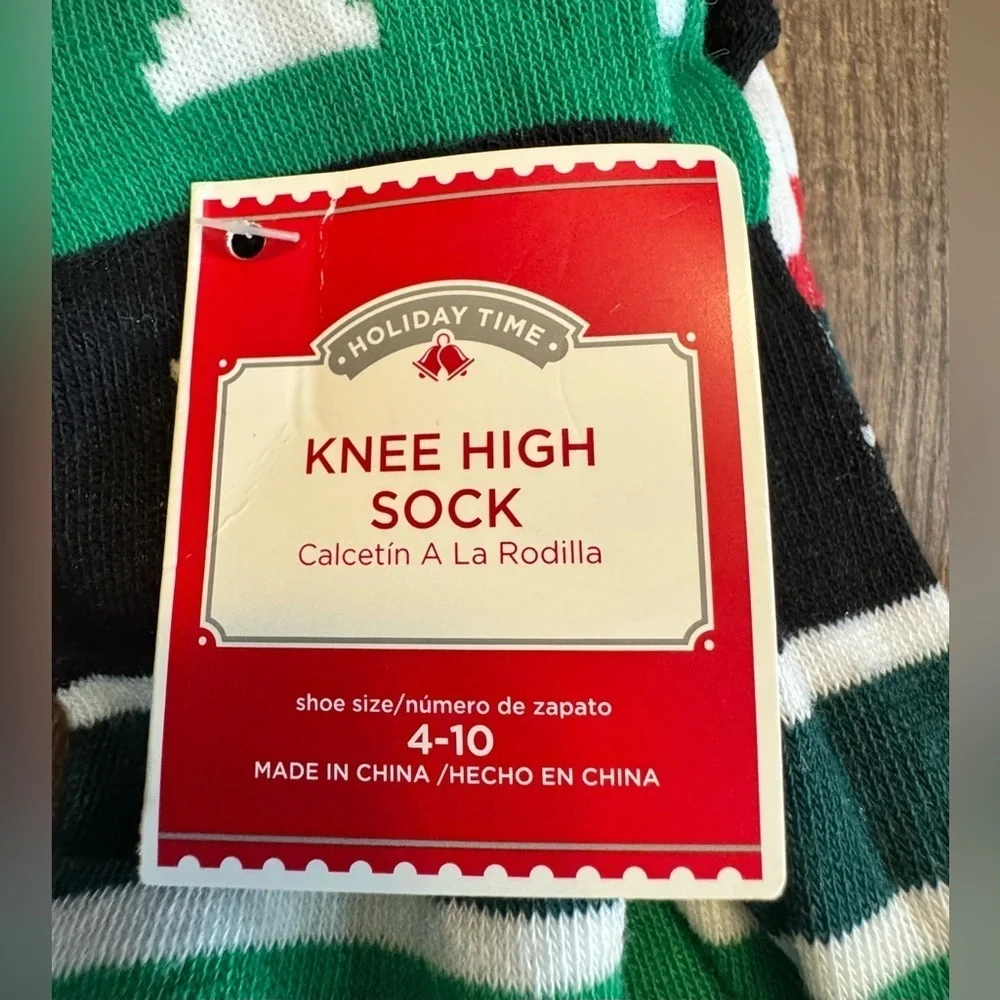 Holiday Time Green and Black Knee High Socks